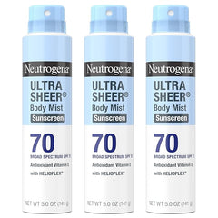 Neutrogena Ultra Sheer Body Mist Sunscreen Spray, Broad Spectrum SPF 70, Lightweight Spray Sunscreen, Non-Greasy & Water Resistant, Oil-Free & Non-Comedogenic UVA/UVB, 5 oz, Pack of 3