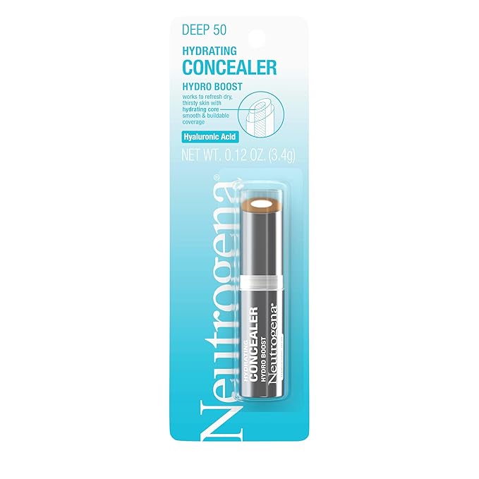 Neutrogena Hydro Boost Hydrating Concealer Stick, Oil-Free, Lightweight Cover-Up Makeup with Hyaluronic Acid Refreshes Dry Skin & Provides Buildable Coverage, 50 Deep, 0.12 Oz