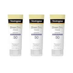 Neutrogena Mineral Sunscreen Sheer Zinc Oxide Dry-Touch Lotion, Broad Spectrum Sunblock SPF 50, Water Resistant Sunscreen For Sensitive Skin, 3 fl. oz, 3 Pack