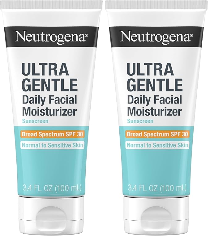 Neutrogena Ultra Gentle Daily Facial Moisturizer with SPF 30 Sunscreen with CICA,Lightweight Face Lotion-with Broad Spectrum SPF 30 for Normal to Sensitive Skin,Fragrance-Free,3.4 fl. oz,(Pack of 2)