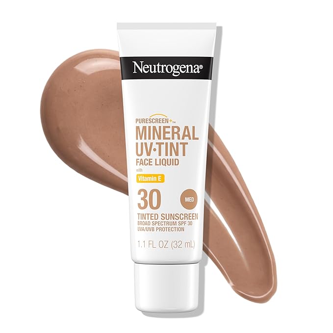 Neutrogena Purescreen+ Tinted Sunscreen for Face with SPF 30, Broad Spectrum Mineral Sunscreen with Zinc Oxide and Vitamin E, Water Resistant, Fragrance Free, Medium, 1.1 fl oz