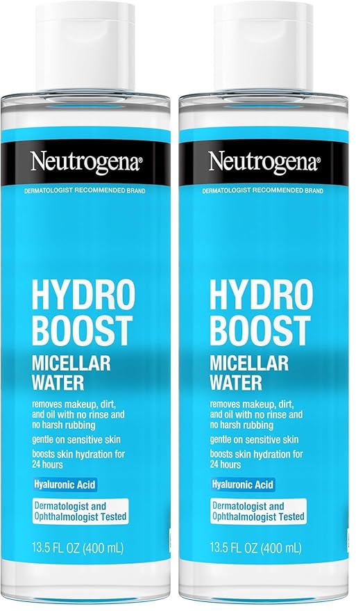 Neutrogena Hydro Boost Micellar Water with Hyaluronic Acid,Micellar Cleansing Water for Sensitive Skin,Removes Makeup,Dirt & Oil,Alcohol-Free,13.5 fl oz,(Pack of 2)