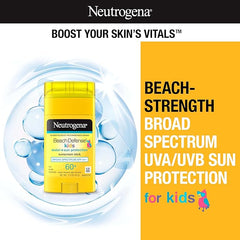 Neutrogena Beach Defense Kids Sunscreen Stick SPF 60+, Hawaii Reef Act 104 Compliant, Octinoxate & Oxybenzone Free, Sunscreen for Face & Body, Travel Size Sun Protection, 1.5 oz