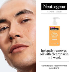 Neutrogena Oil-Free Acne Face Wash, Fragrance Free, Sensitive Skin Facial Cleanser with 2% Salicylic Acid Acne Treatment for Face, 9.1 Fl Oz